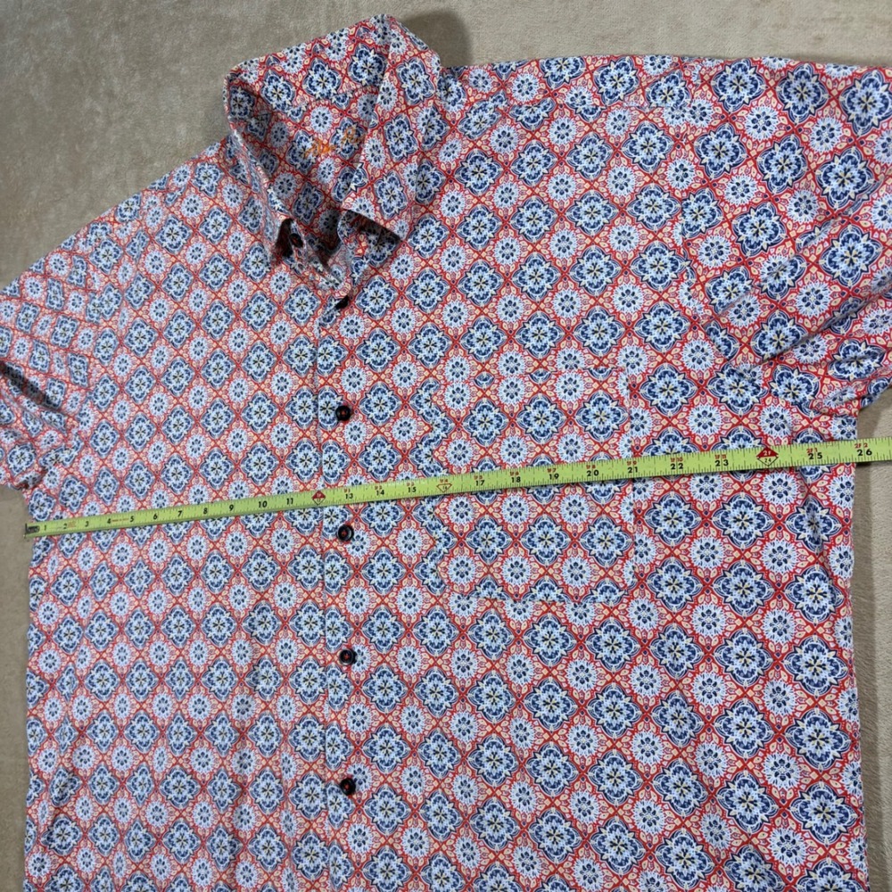 Alan Flusser Mens XL Short Sleeve Button‎ Down Shirt Geometric Print 100% Cotton - Picture 3 of 5